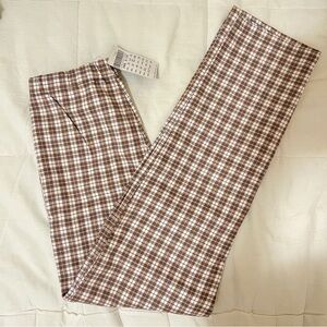 NWT brandy melville brown and white plaid pants